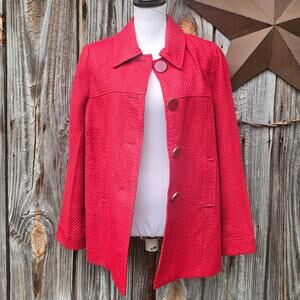 Large Gloss Button Detail Blazer Red Basketweave Jacket Harve Benard Size 12